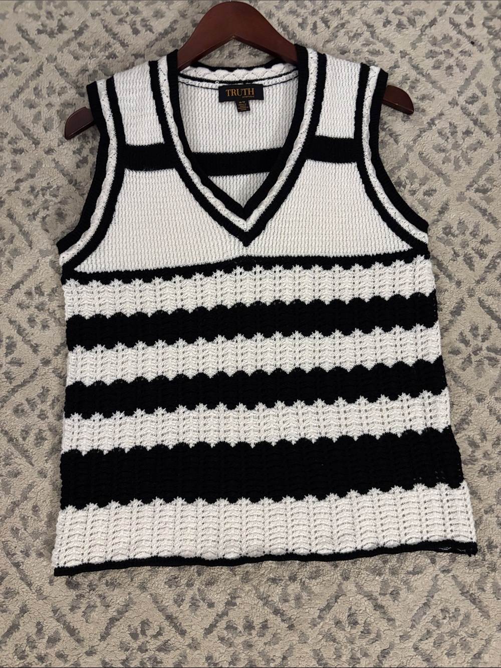 Truth Black and White Striped V-Neck Sweater Vest